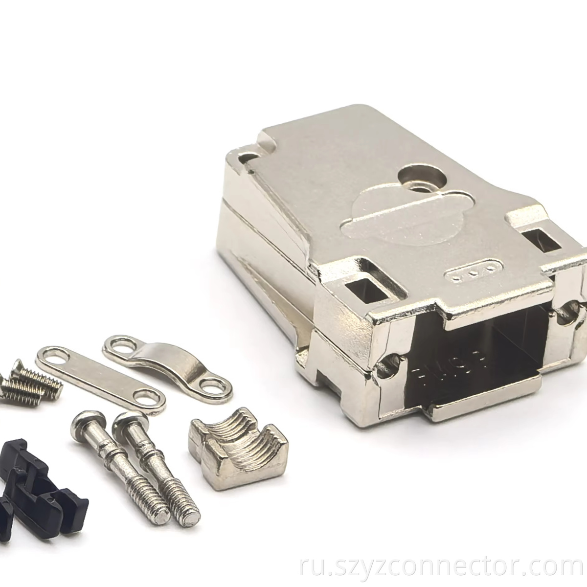 F type DB9P Zinc alloy shell with straight exit+clip+screw parts